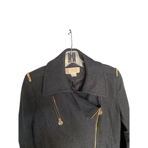 Michael Kors Womens Wool-Blend Charcoal Gray Pea Zip Coat Size 6 - Picture 6 of 7